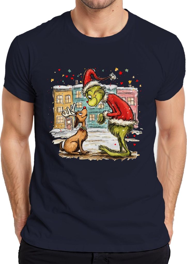 Grinch Rentier rote Nase Weihnachten lustig Geschenk Retro Herren T-Shirt, Navy, XXL