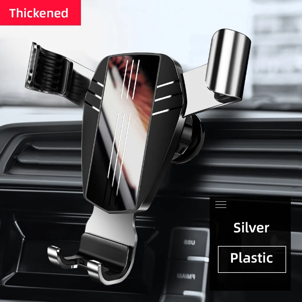 Supporto auto in metallo a specchio per clip di uscita fissa di ricarica Supporto auto in metallo a specchio per gravità portatile universale per iPhone Huawei Accessori ABS Argento