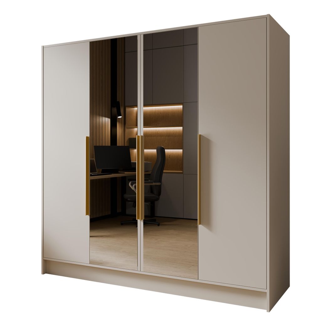 Kleiderschrank Goya II 200 cm mit Spiegel (kaschmir, goldene Griffe)