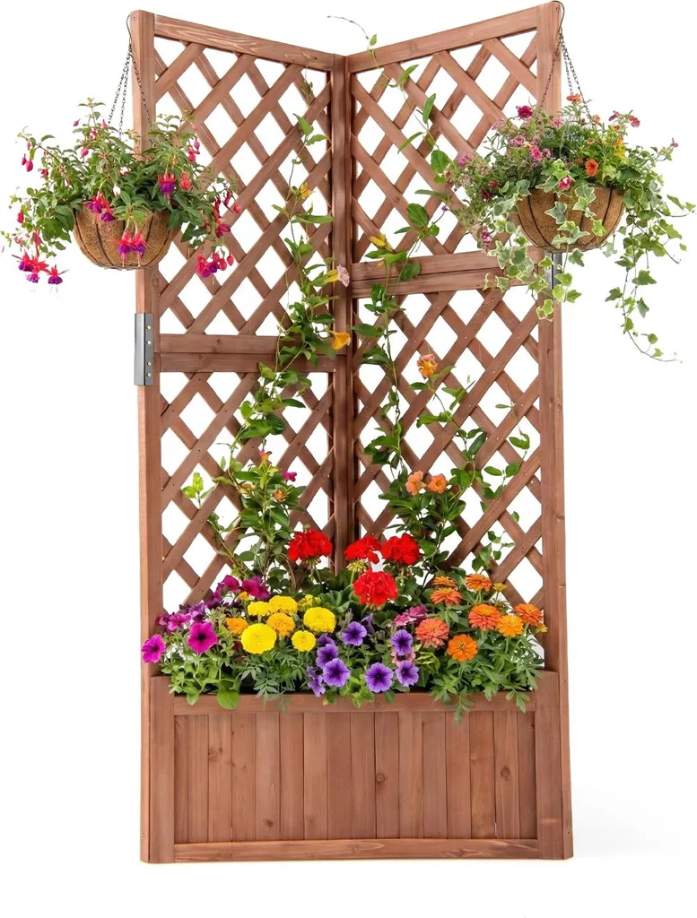 Jardinière d'Angle pour Balcon et Terrasse, Support Mural Végétal Bois