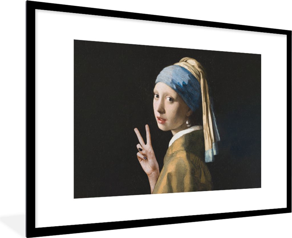 MuchoWow Gerahmtes Poster Das Mädchen mit dem Perlenohrring - Johannes Vermeer - Frieden 90x60 cm - Poster mit Schwarzem Bilderrahmen Wandposter...