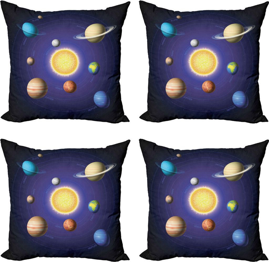 ABAKUHAUS Platz Kissenbezug Set (4 Stück), Sonnensystem mit Planeten, Moderner Doppelseitiger Digitaldruck, 50 cm x 50 cm, Mehrfarbig
