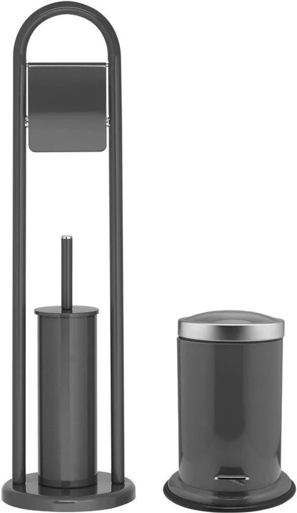 Porte-papier hygiénique en acier inoxydable, brosse et poubelle 3L gris