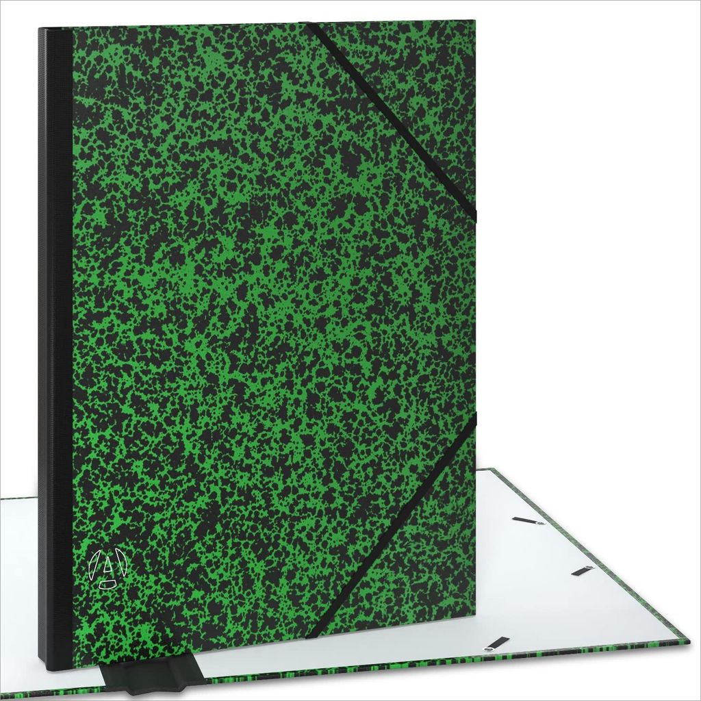 A3-Portfolio/Zeichenmappe 32 x 45 cm mit Gummiverschluss und ausziehbarem Rücken, schwarz/grün