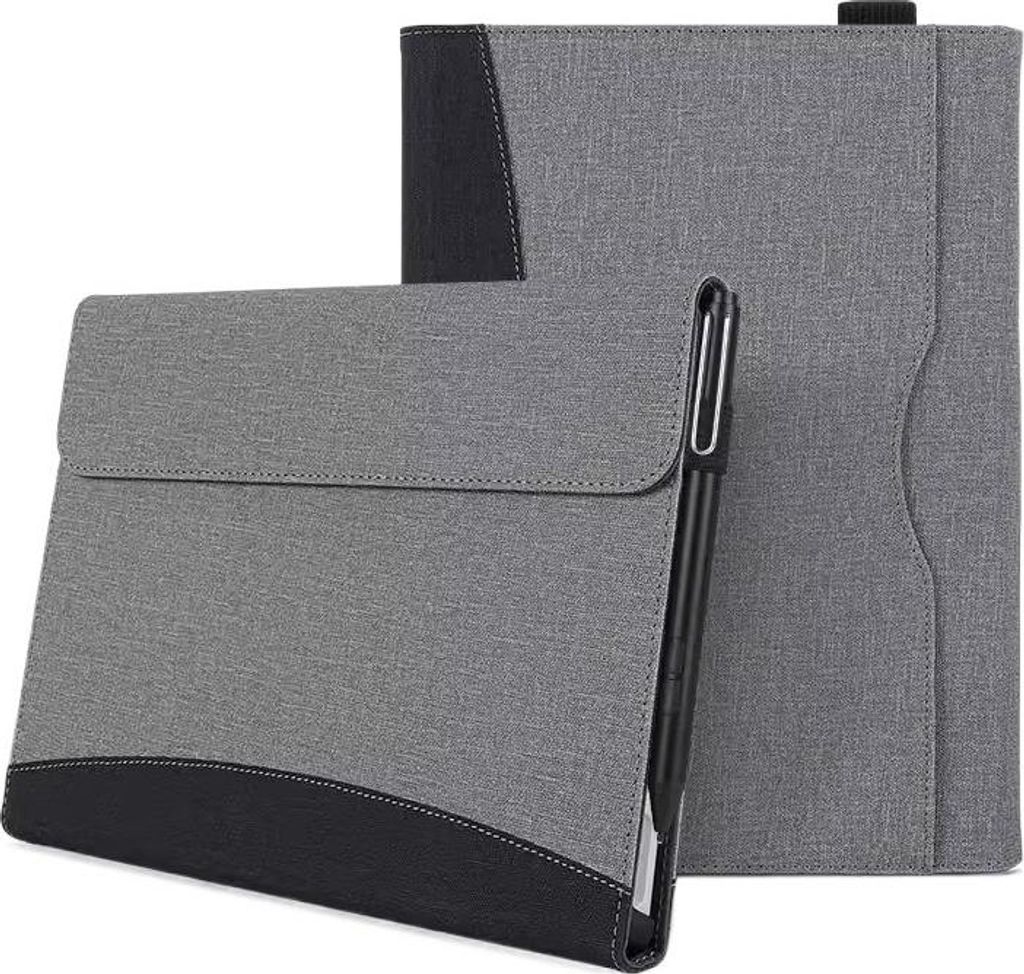 INF Surface Pro 8/9/10 Hülle: Kunstleder, Schwarz/Grau, Ständer, Kartenfach