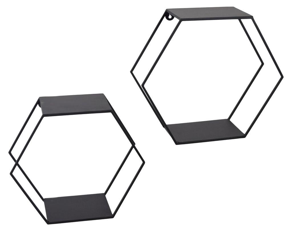 LOFT42 Hexagon Wandregal Set von 2 - schwarz - 41x36x15