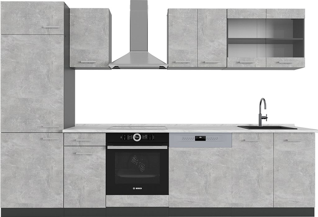 Küchenzeile Vicco R-Line Beton/Anthrazit 300 cm , AP Marmor, Model 53474