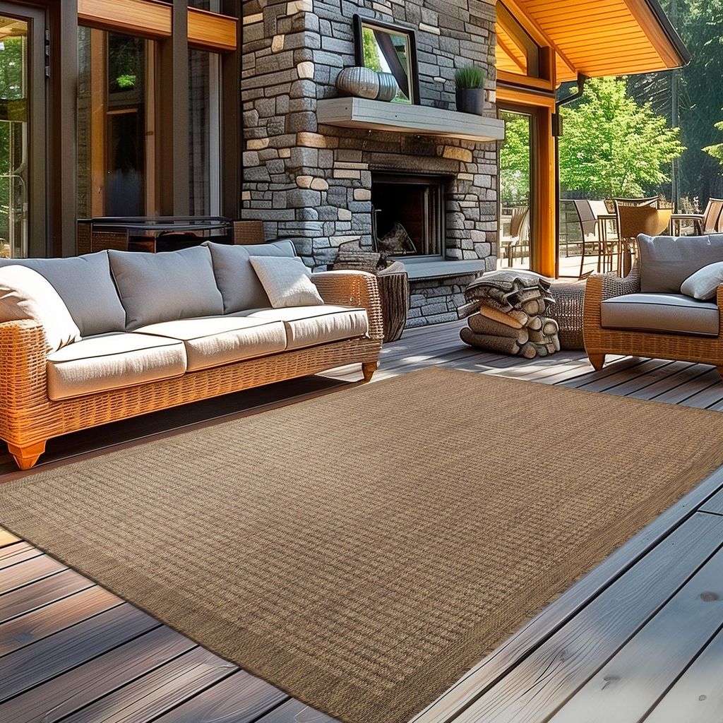 Carpetsale24 In & Outdoor Teppich Terrasse Balkon Küchenteppich Wetterfest Sisal Optik Flachgewebe Einfarbig mit Struktur, Grösse: 140x200 cm