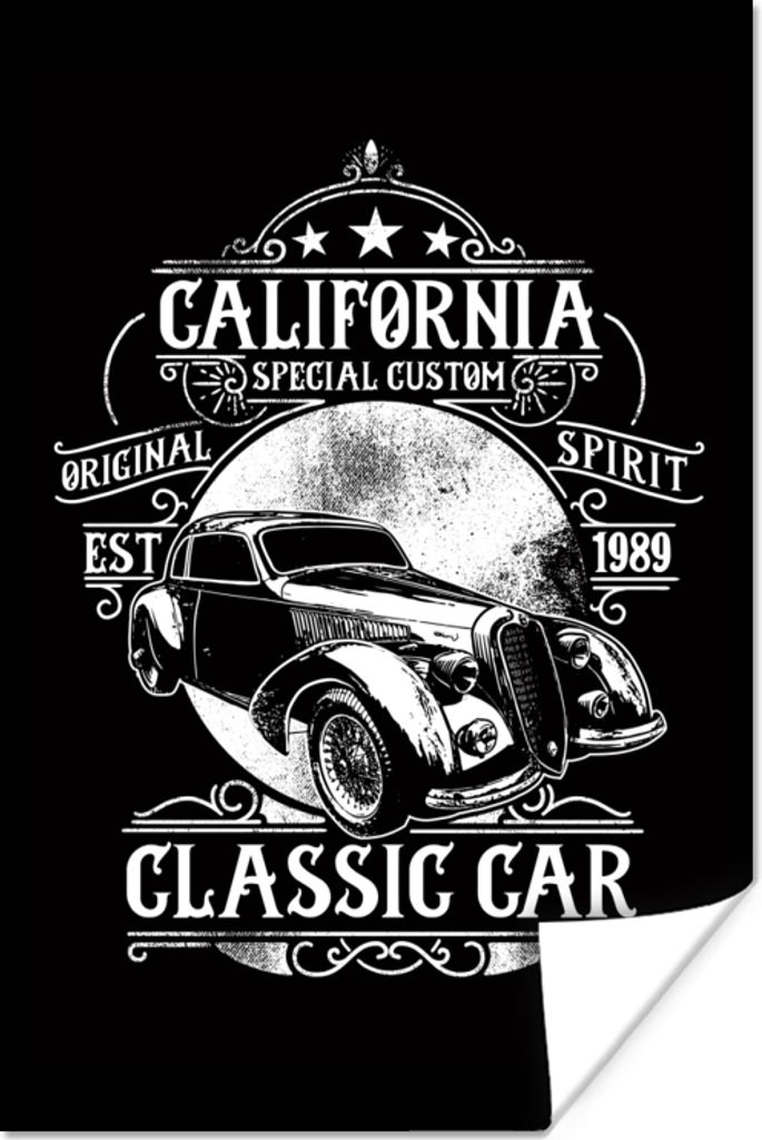 MuchoWow Poster Mancave - Auto - Retro - Illustration 20x30 cm - Papierdruck