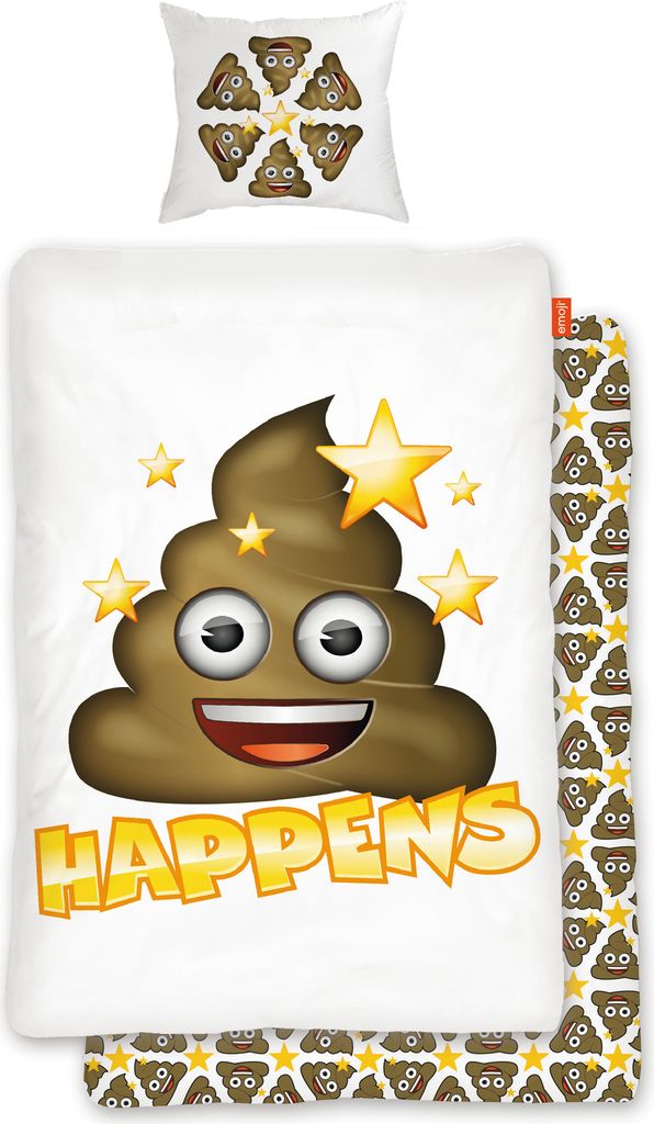 Emoji Shit Happens Bettwäsche Linon / Renforcé lustiger Bettbezug