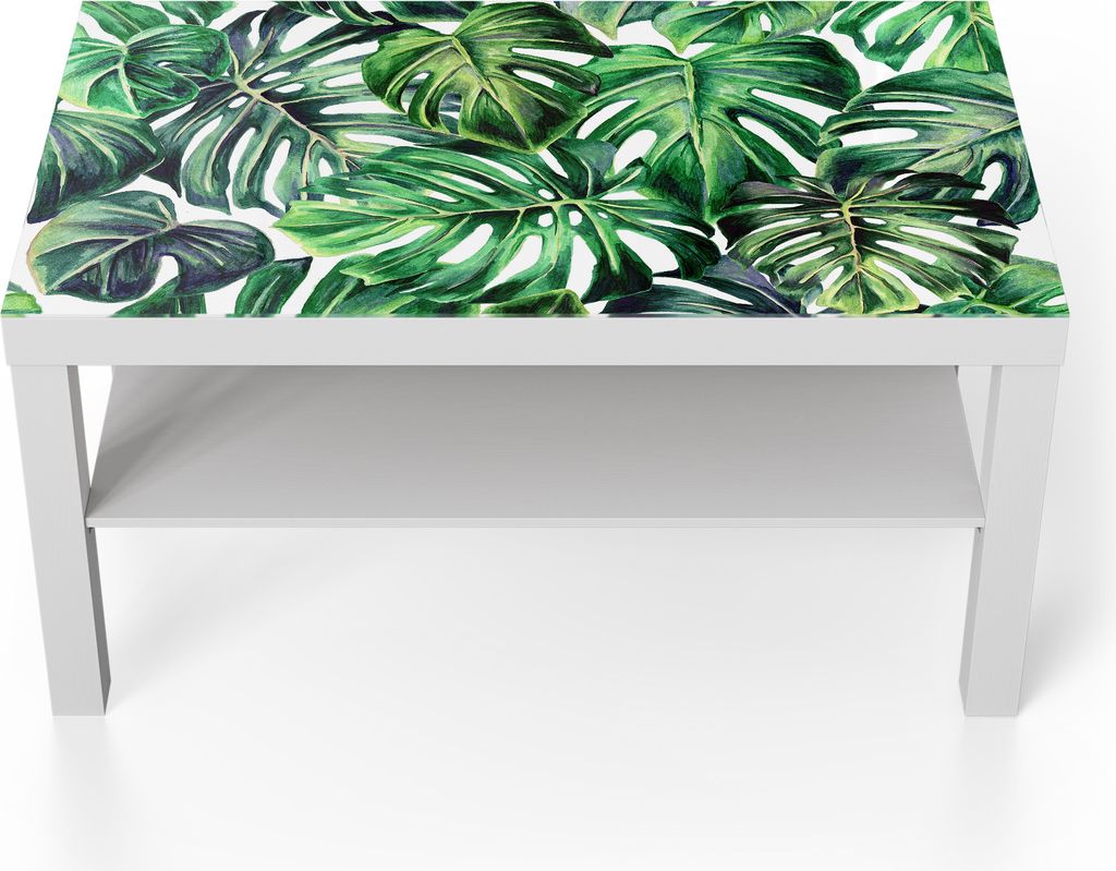 DEQORI Couchtisch 90x55 cm Weiß 'Tropisches Flair' Glas Beistelltisch Glastisch modern