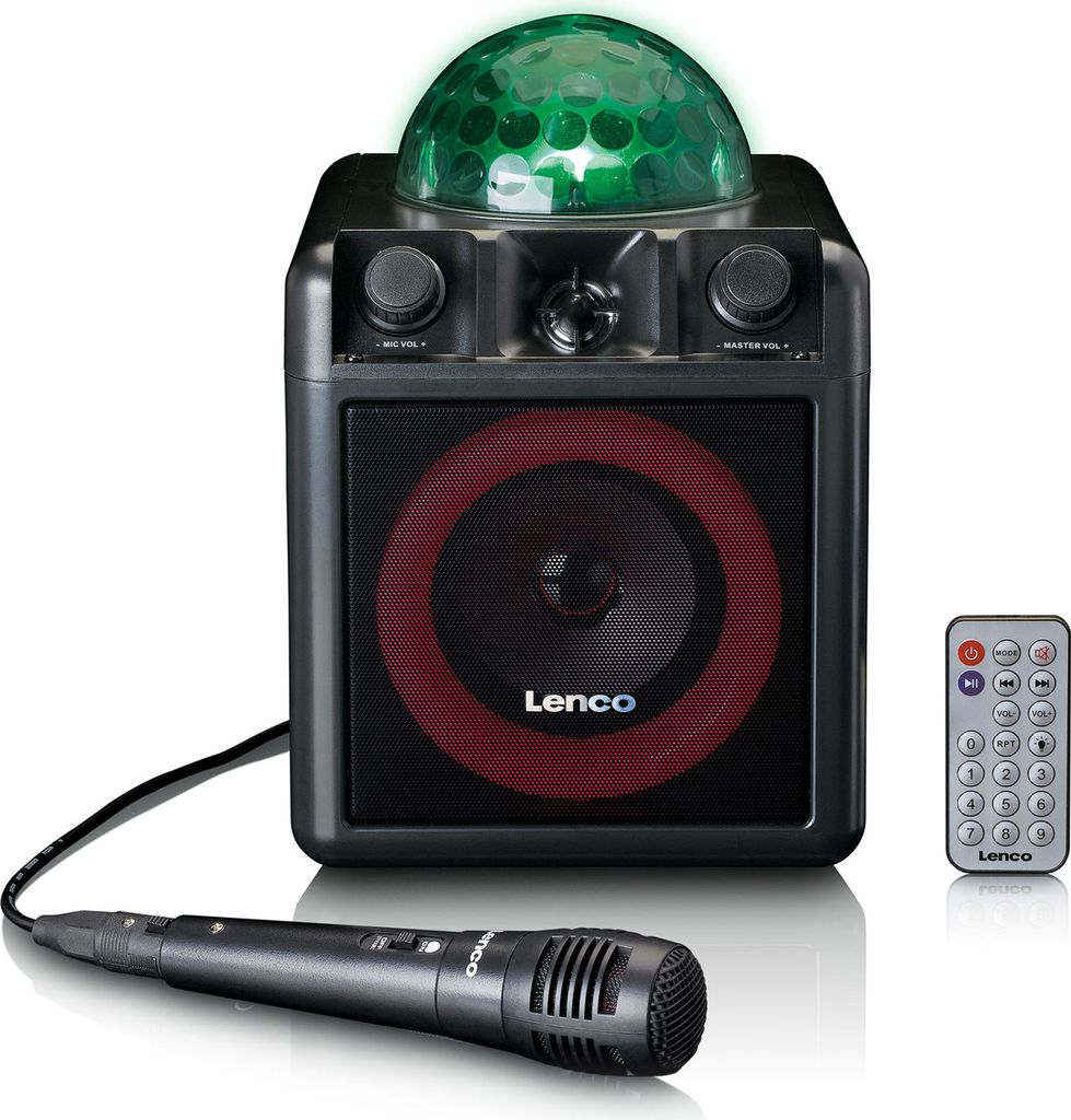 Lenco PA-051BK - Mobiler Party-Lautsprecher mit Discokugel, Bluetooth und Mikrofon