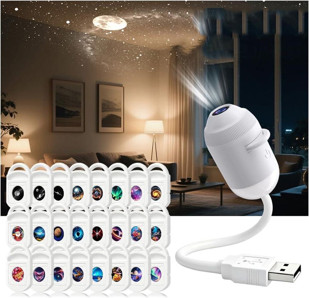 2in1 LED Sternenhimmel Projektor 24 Motive – Galaxie & Produktbild 