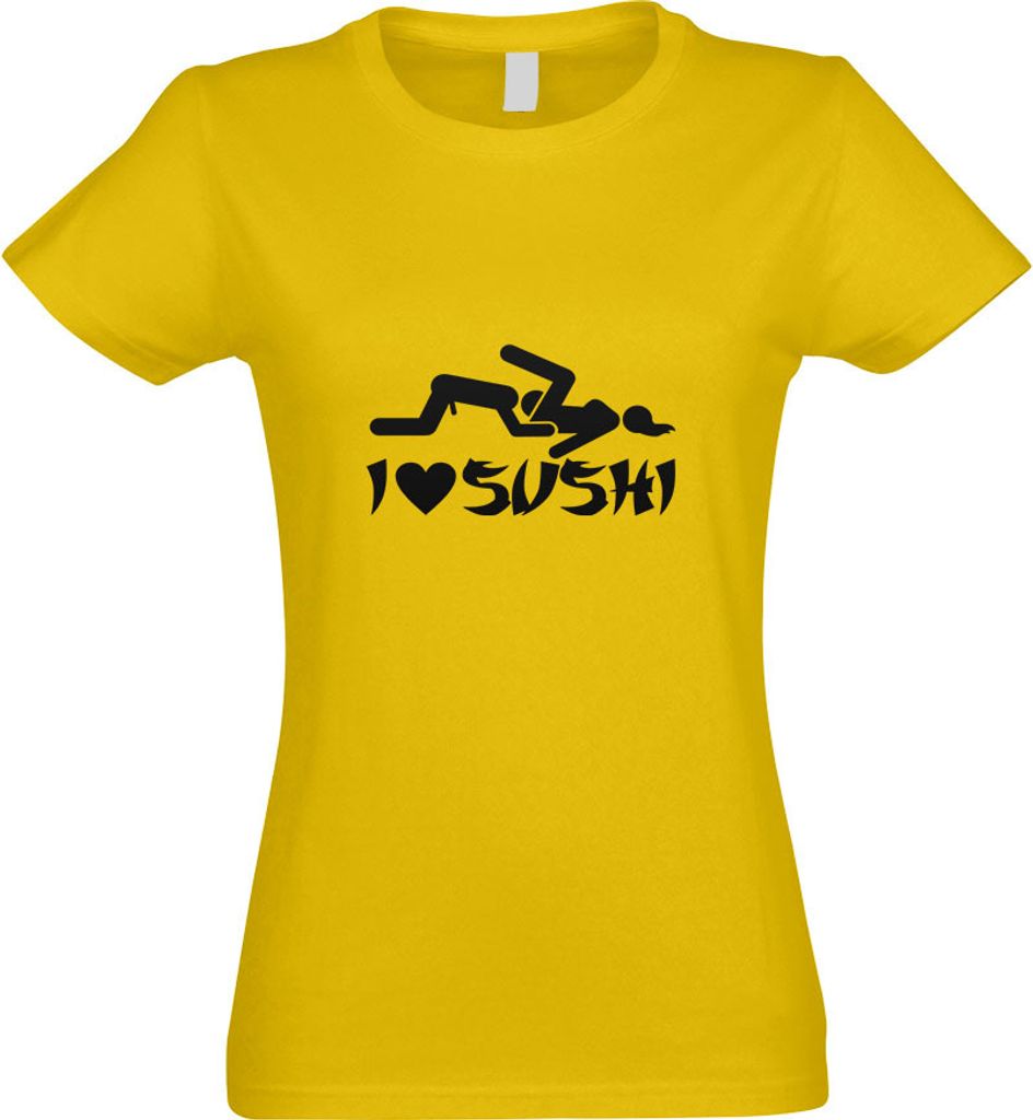 Kiwistar - T-Shirt tailliert - Damen - gelb - I Love Sushi Motiv1 - mit Motiv Bedruckt - Funshirt Design - Sport - Freizeit - Damen - M