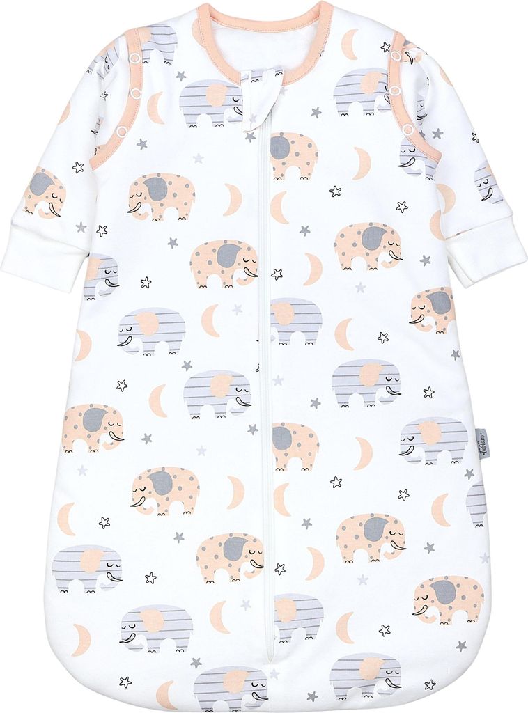 TupTam Schlafsack Baby 2.5 TOG – Ganzjahresschlafsack mit abnehmbaren Ärmeln, , Farbe: Elefant/Mond, Größe: 80-86