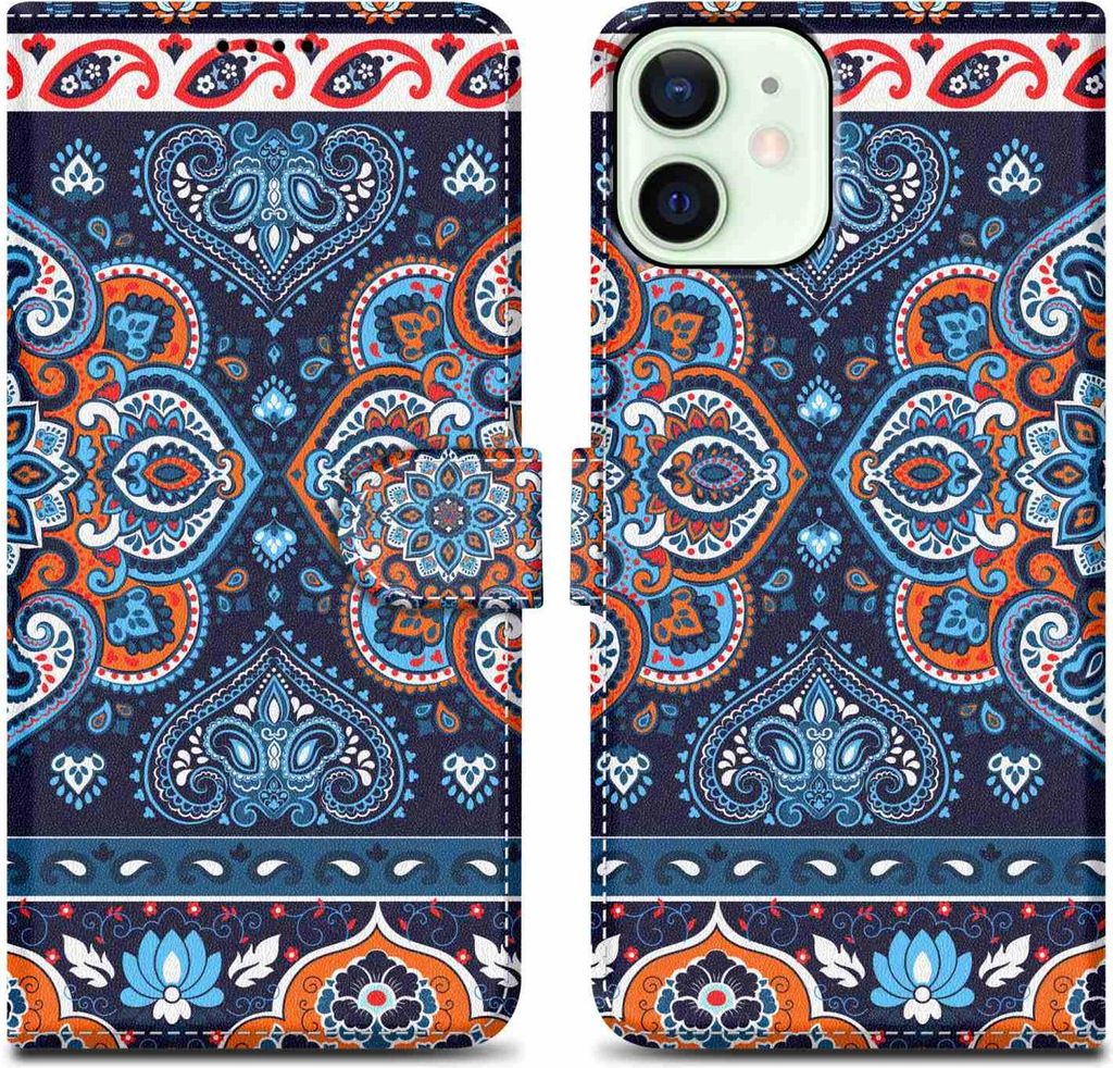Cadorabo Schutzhülle für Apple iPhone 12 MINI Hülle Design Blau Handyhülle Schutzhülle Etui Magnetisch Case Cover
