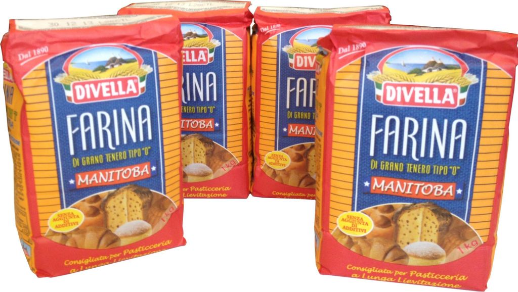 Mehl Manitoba DIVELLA - Weizenmehl Typ 0 - 4 x 1 kg Beutel - Farina di Grano Tenero Tipo 0