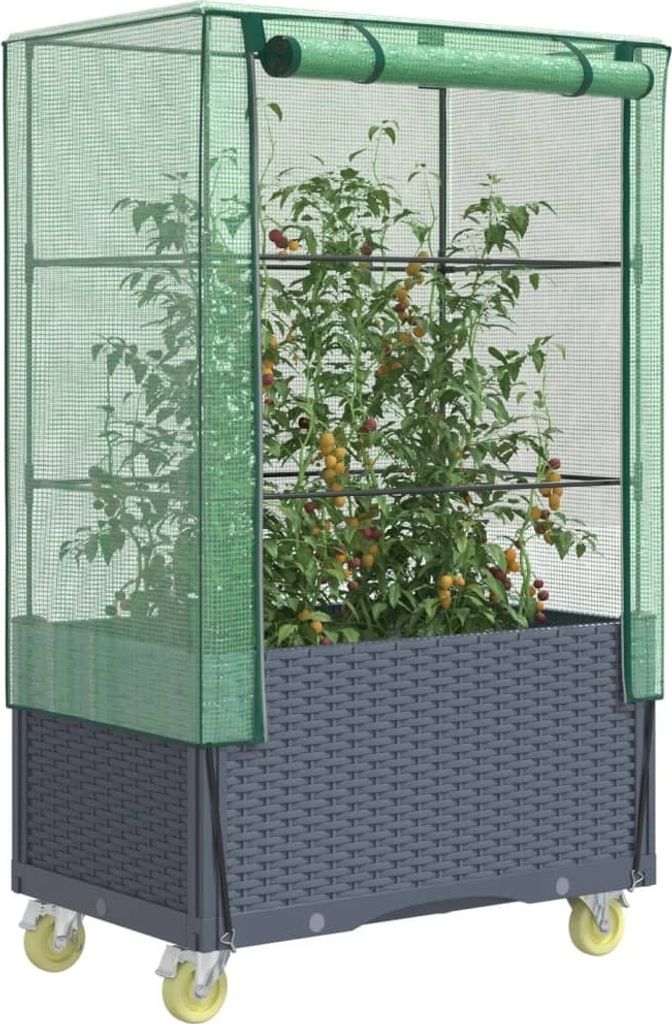 Möbel Hochbeet mit Aufsatz und Rollen Rattan-Optik 80x50x182 cm - Beete 4015836