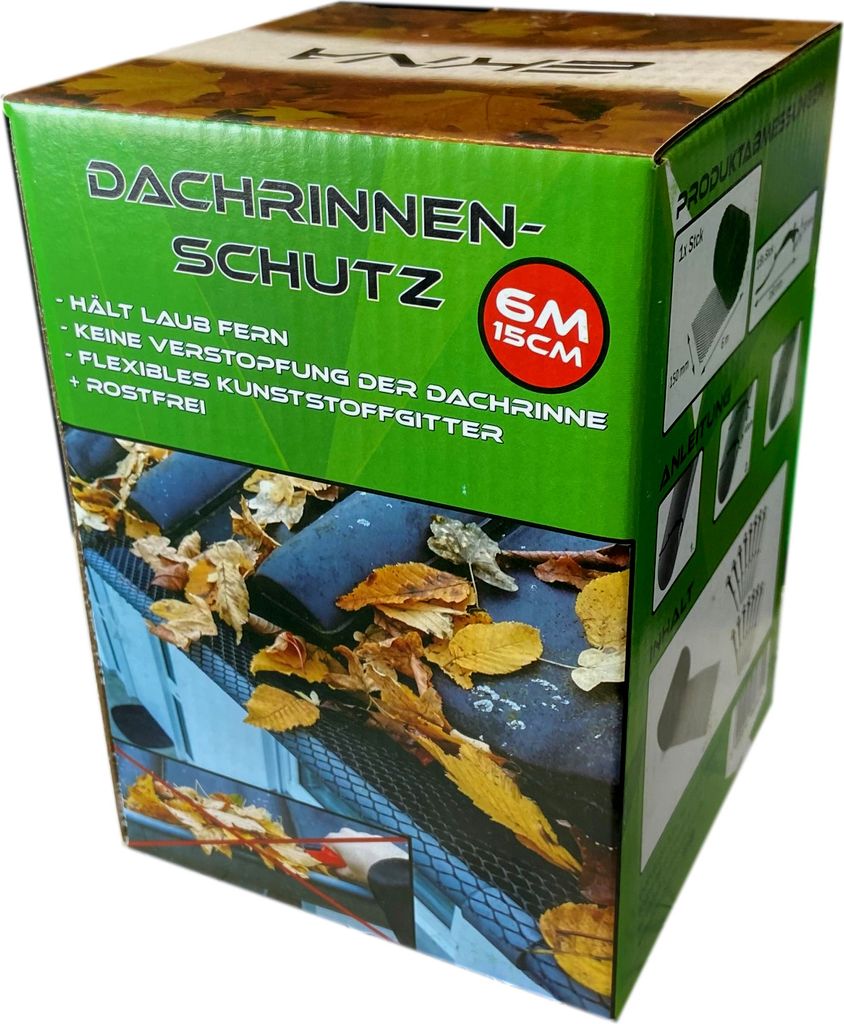 EKNA Laubfanggitter Dachrinne - 24m Fallrohr Laubschutz 15cm - Regenrohr Schutzgitter - 4x 6m Gitter Dachrinne
