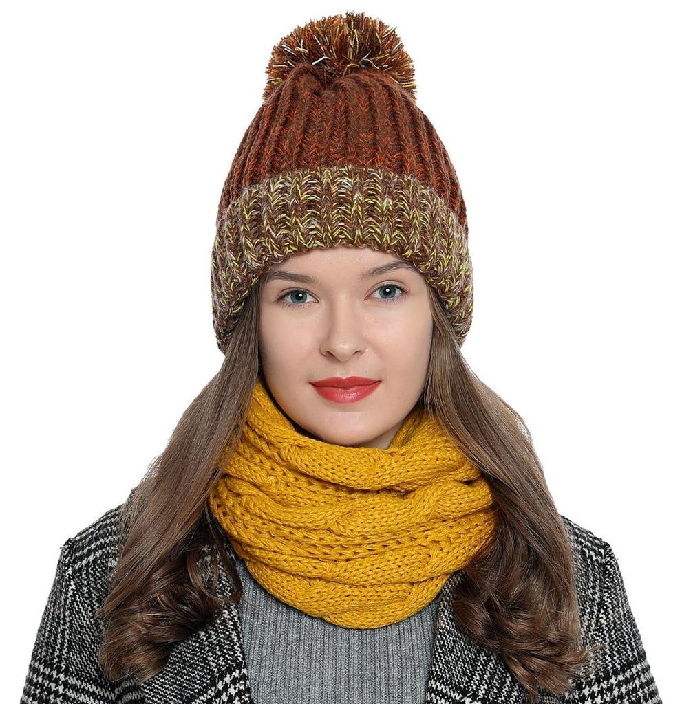Damen Winter Schlauchschal warm und weich Strickmuster gelb