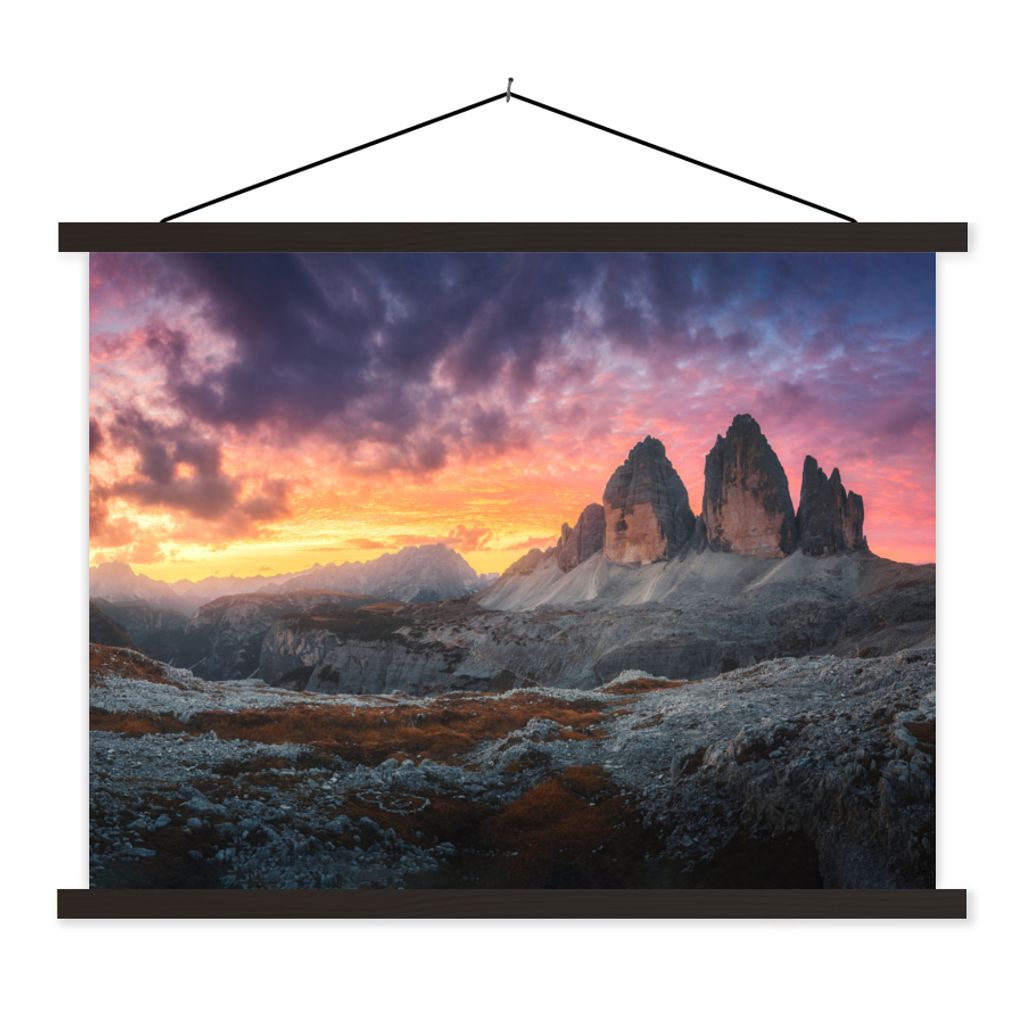 MuchoWow Textilposter Felsen - Berg - Sonnenuntergang - Landschaft 150x113 cm mit schwarzem Rahmen - Wohnzimmer