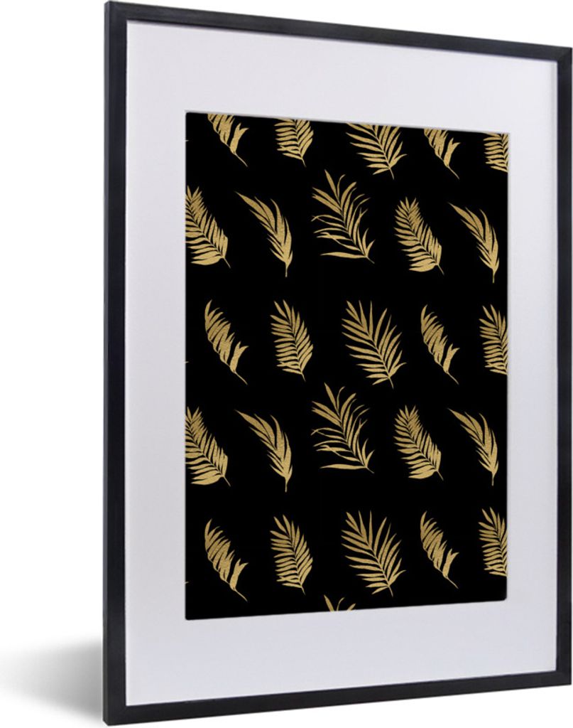 MuchoWow Gerahmtes Poster Tropisch - Gold - Blatt 30x40 cm - Poster mit Schwarzem Bilderrahmen Wandposter Rahmen Foto Bilder - Wandposter Schlafz...