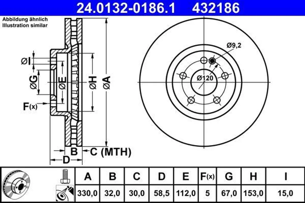 Disque de frein ATE 24.0132-0186.1 : freinage efficace pour Classe V & Vito