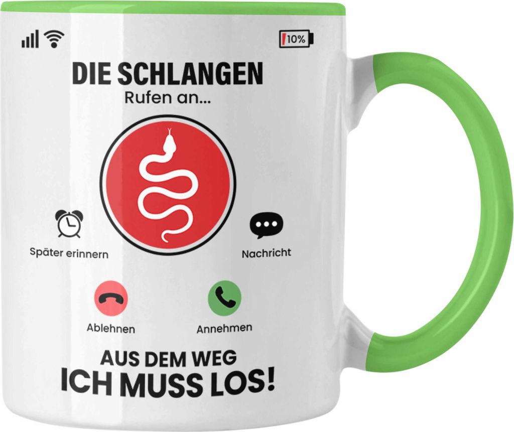 Trendation - Die Schlangen Rufen An Tasse Geschenk für Schlangen Züchter Besitzer Geschenkidee Lustig Spruch Reptilien (Grün)