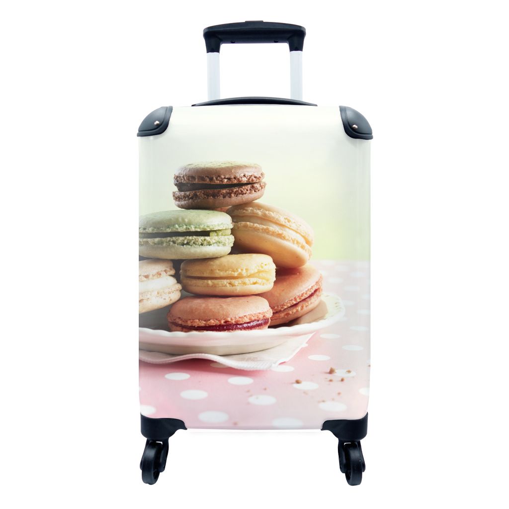 MuchoWow Koffer Handgepäck Trolley Rollkoffer Kleine Reisekoffer mit 4 Rollen - Makronen auf einem Teller gestapelt - Cabin Size < 55x40x23 cm &...