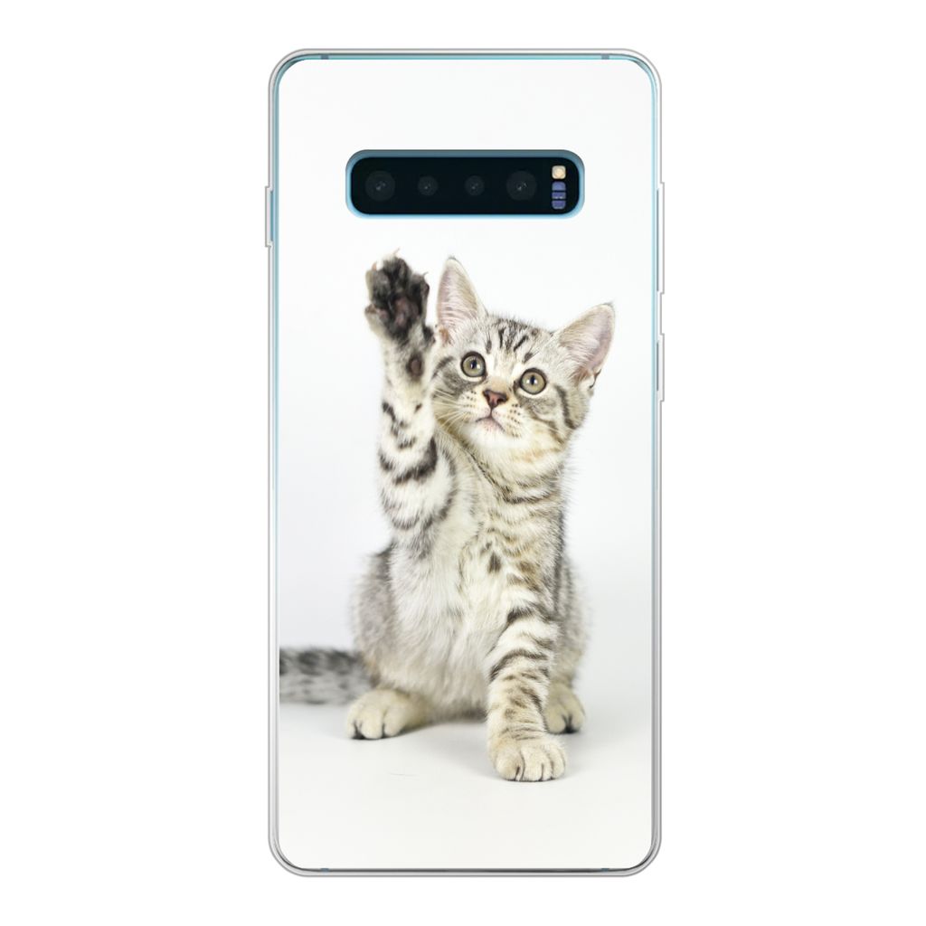 MuchoWow Handyhülle Schutzhülle Hülle für Samsung Galaxy S10 Plus Kätzchen - Pfote - Weiß - Mädchen - Kinder - Jungen - Kind Silikon Softc...