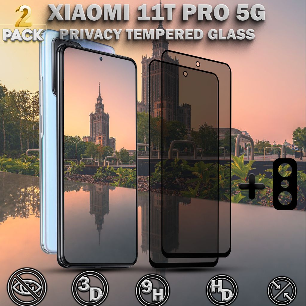 2-Pack Sichtschutz Schutzfolie XIAOMI 11T PRO 5G & 1-Pack Linsschutz - Gehärtetes Glas 9H - Premium 3D Qualität