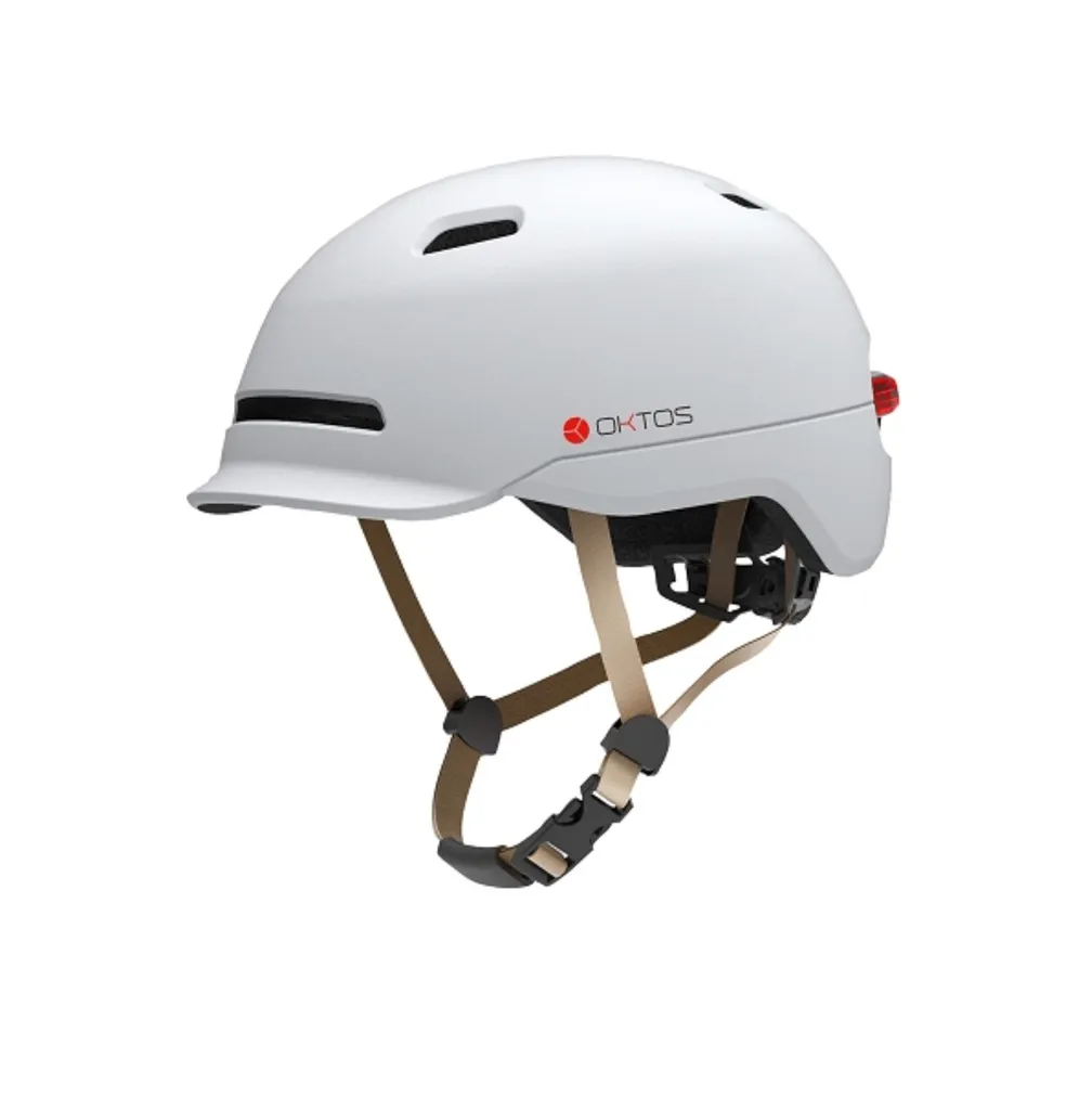 Casque vélo OKTOS LUX blanc mat avec feu arrière LED intégré sécurité