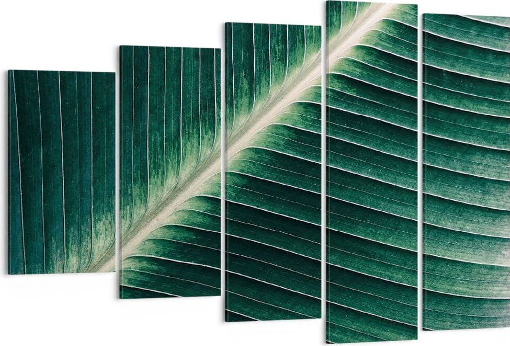 Bild auf Leinwand - Leinwandbild - 5 Teile - Grün Blatt Tropisch - 150x100cm - Wand Bild - Wanddeko - Wandbilder - Leinwanddruck - Bilder - Wandde...