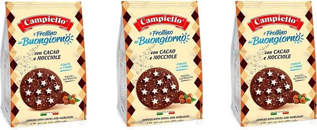 3x Campiello Il Frollino del Buongiorno con cacao e nocciole Shortbread mit Kakao und Haselnüssen 350g biscuits cookies 100% Italienische Kekse 350g