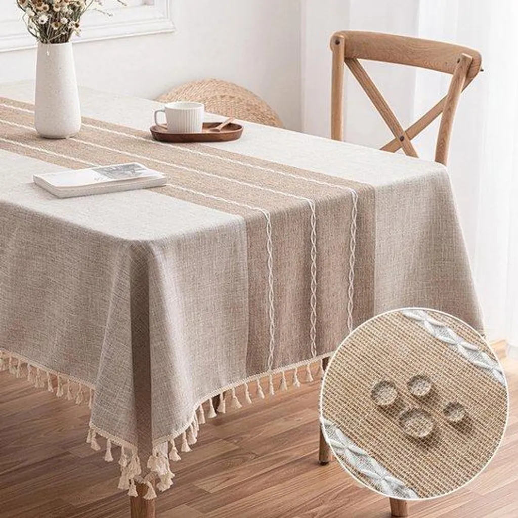 Grande Nappe Rectangulaire 140x220cm Kaki en Lin/Coton - Lavable & Déco