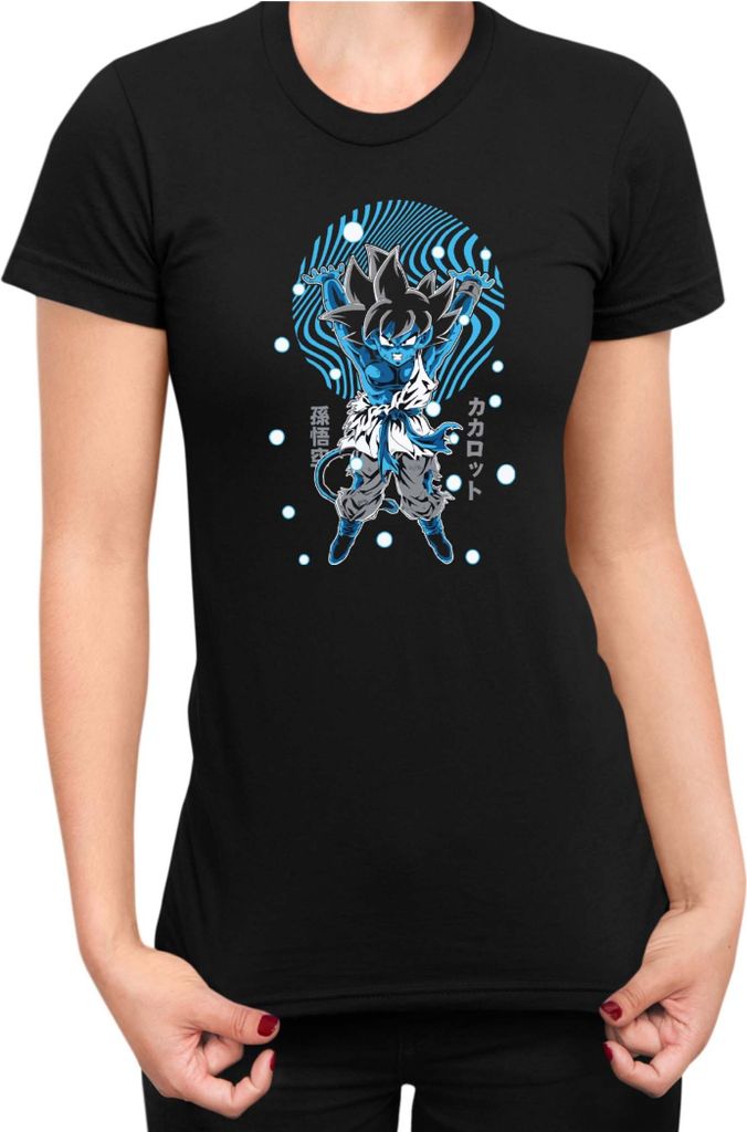 Damen T-Shirt Dragon Anime Manga Ball Z Goku Blue 02, Lady L / Schwarz