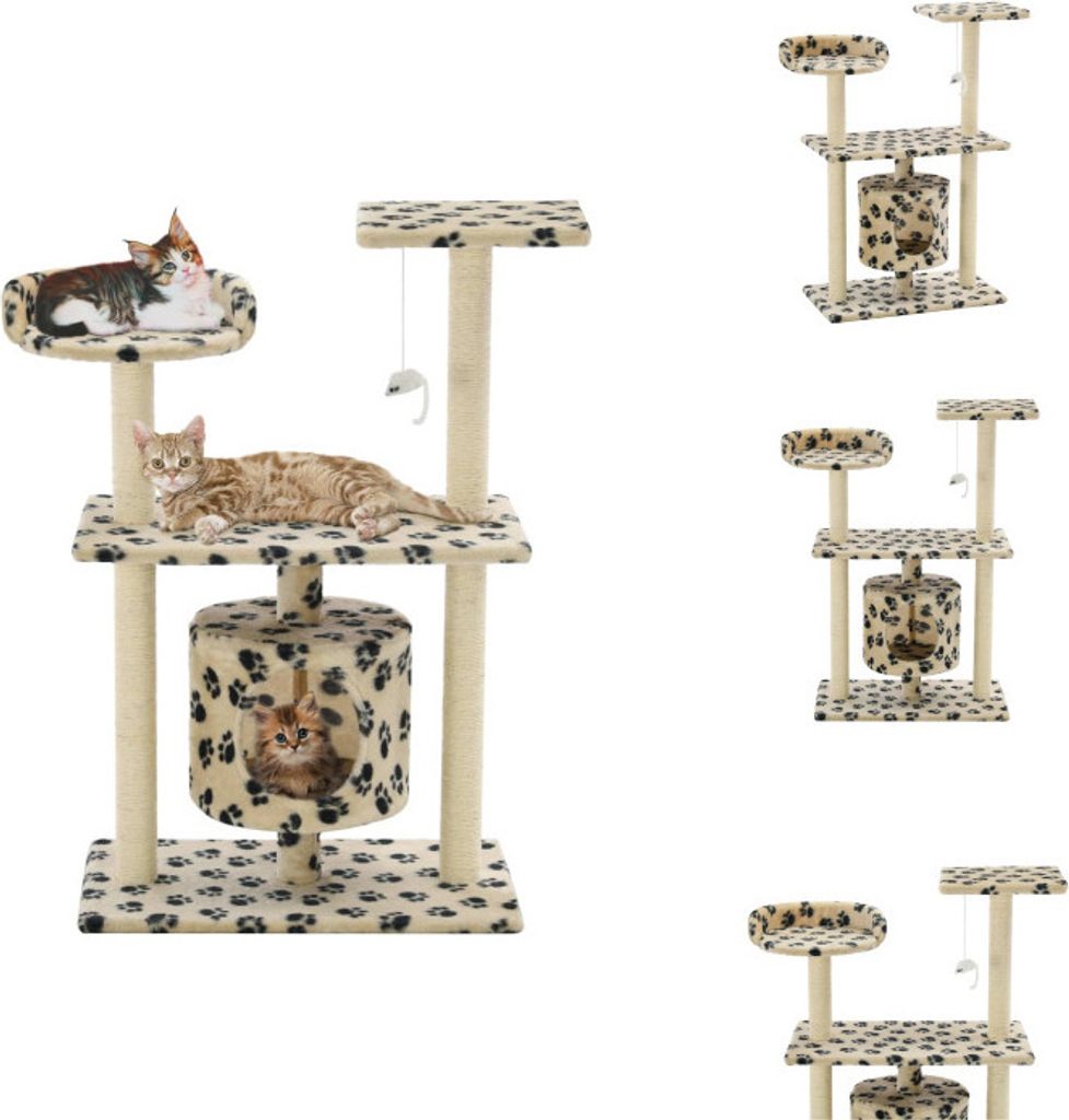 vidaXL Katzen-Kratzbaum Sisal 95 cm Beige Pfoten-Aufdruck - Kratzbäume