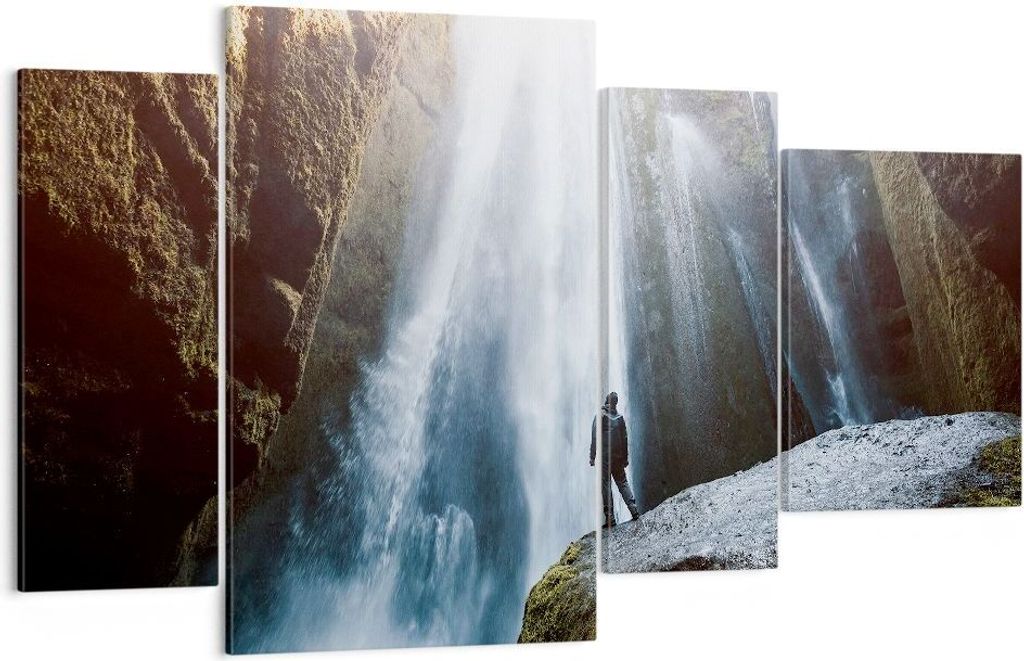 Bild auf Leinwand - Leinwandbild - Berg Wasserfall - 120x70cm - Wand Bild - Wanddeko - Wandbilder - Leinwanddruck - Bilder - Kunstdruck - Wanddekor...