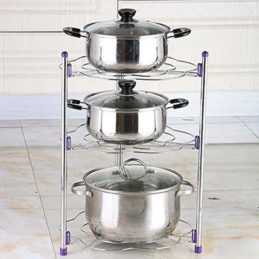 Range-couvercles de cuisine vertical argent - Support 3 compartiments
