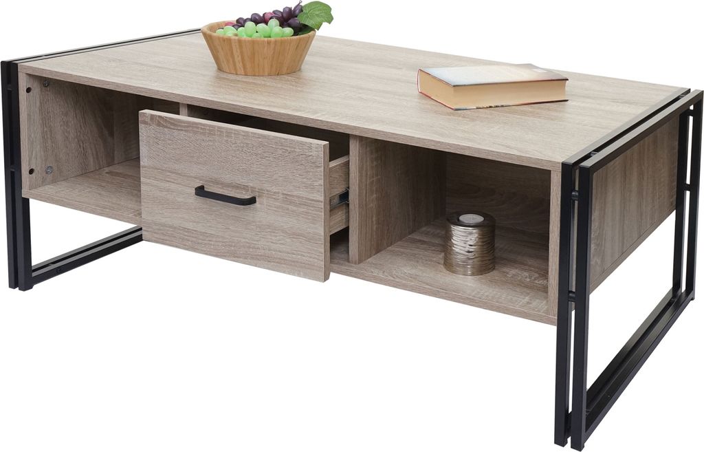 Couchtisch MCW-A27b, Beistelltisch Wohnzimmertisch, 3D-Struktur, 45x110x60cm MVG-, Metall Eiche-Optik