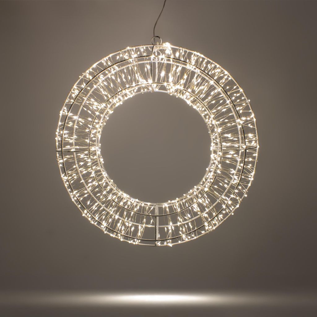 LED-metaalkrans zilver met 960 LED's in warm wit - 36 cm - Productafbeelding 