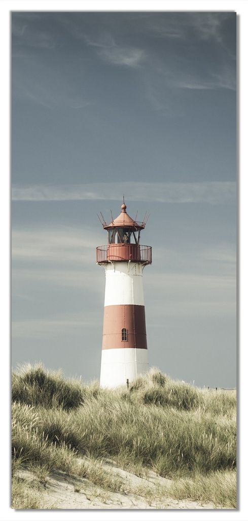 Wallario selbstklebende Türtapete 93 x 205 cm mit Schutzlaminat - Leuchtturm auf der Düne am Strand