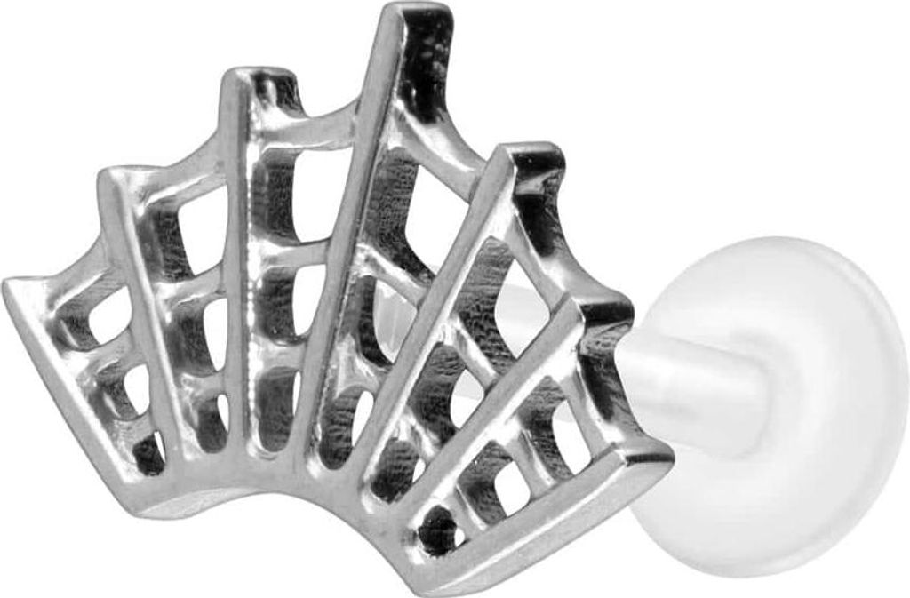 Ohrpiercing, Nasenpiercing PTFE Labret mit Innengewinde + Titan-Aufsatz SPINNENNETZ Silber Stablänge: 7mm | Stabstärke: 1,2mm