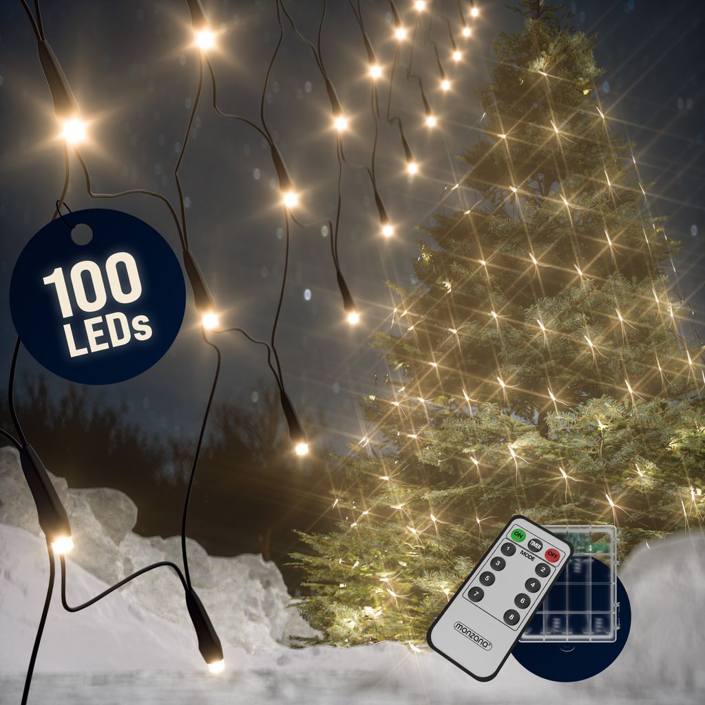 MONZANA Lichterkette 100 LED Netzlichterkette Außen Innen Batterie 8 Modi Lichtervorhang Deko Weihnachten Beleuchtung Warmweiß