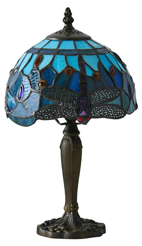 Lampe de table Libellule Tiffany bleue et multicolore 36x20cm E14