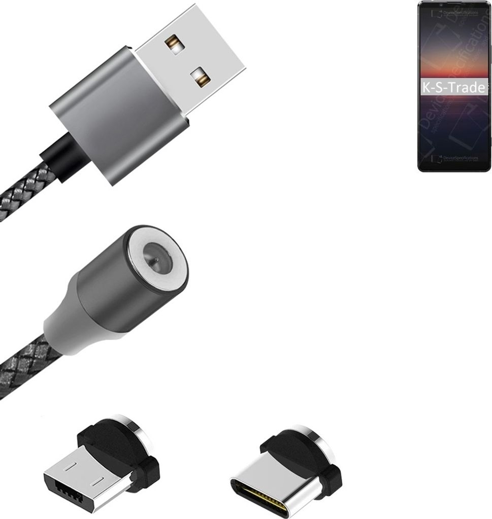 K-S-Trade Hochwertiges Magnet-Lade-kabel Sync-Kabel Daten-Kabel für Sony Xperia 1 II mit USB-Typ-C-Anschluss und Micro-USB-Anschluss 2A bis zu