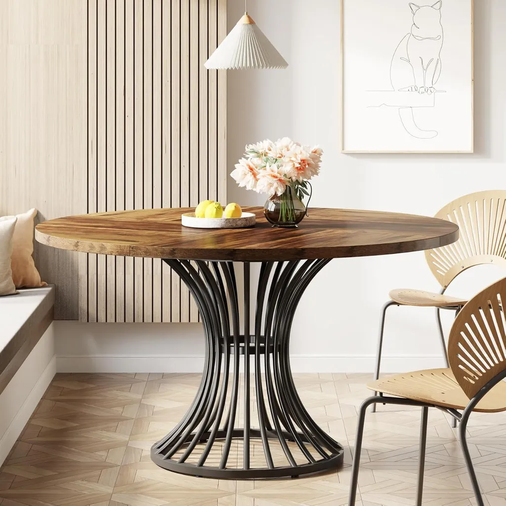 Table de salle à manger industrielle 120 cm avec pied métal robuste - 8