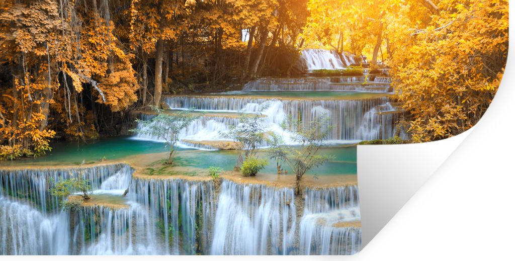 MuchoWow Wandtattoo Wandsticker Wandaufkleber Wasserfall - Herbst - Bäume - Braun - Wasser 120x60 cm Selbstklebend und Repositionierbar - Sticke...