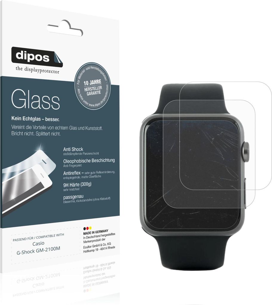 2x Schutzfolie für Casio G-Shock GM-2100M matt - Anti-Shock 9H Folie dipos Glass Kunststoffglas