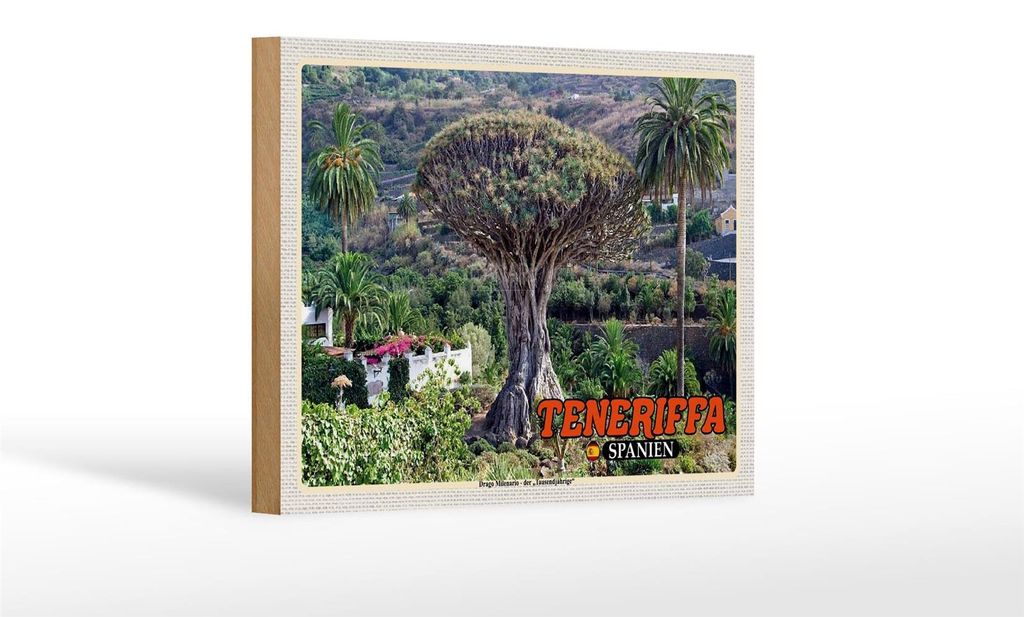 Holzschild Reise 18x12 cm Teneriffa Drago Milenario-Tausendjährige